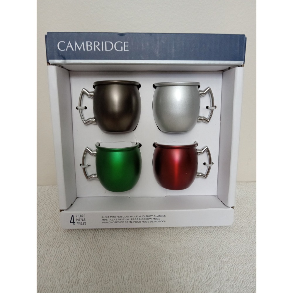 CAMBRIDGE 4 PC 2.1 oz STAINLESS STEEL MINI MOSCOW MULE SHOT GLASS MUG SET - NEW